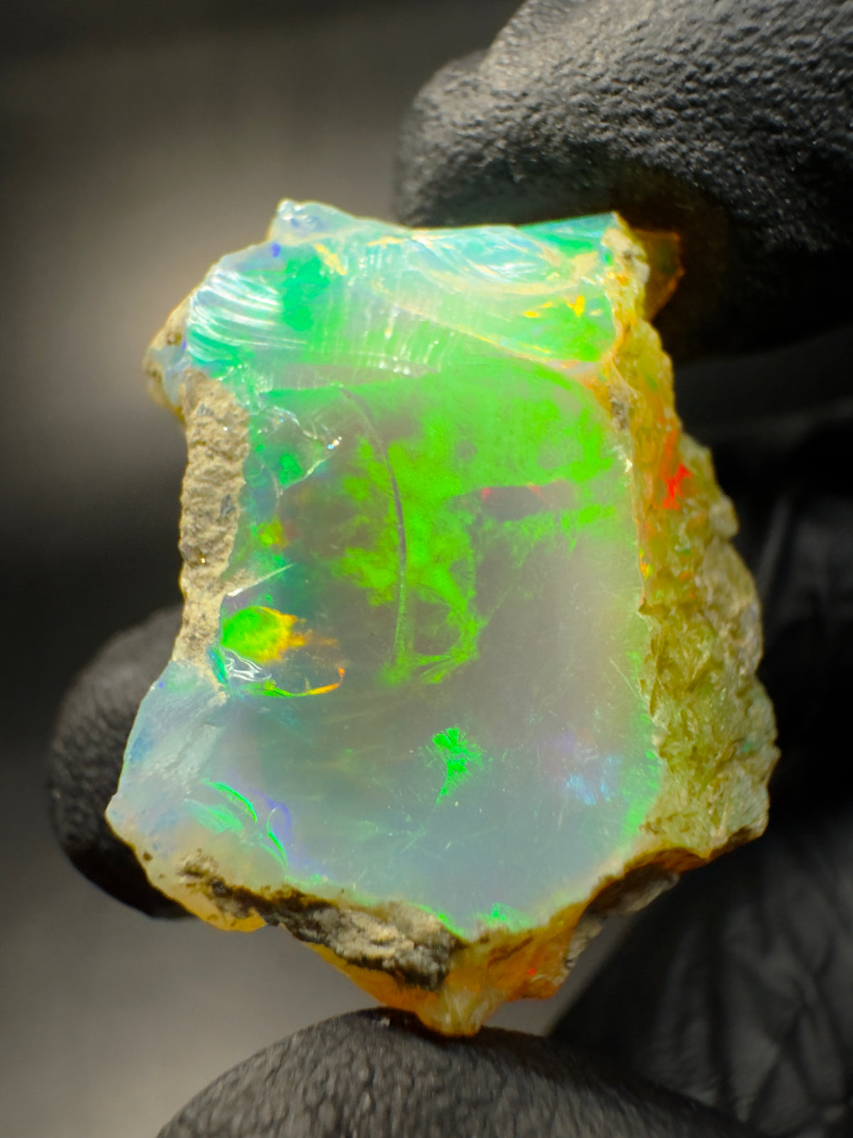 Natural Ethiopian Welo Opal Rough – Bright Green & Multicolor Fire – 5.25 g