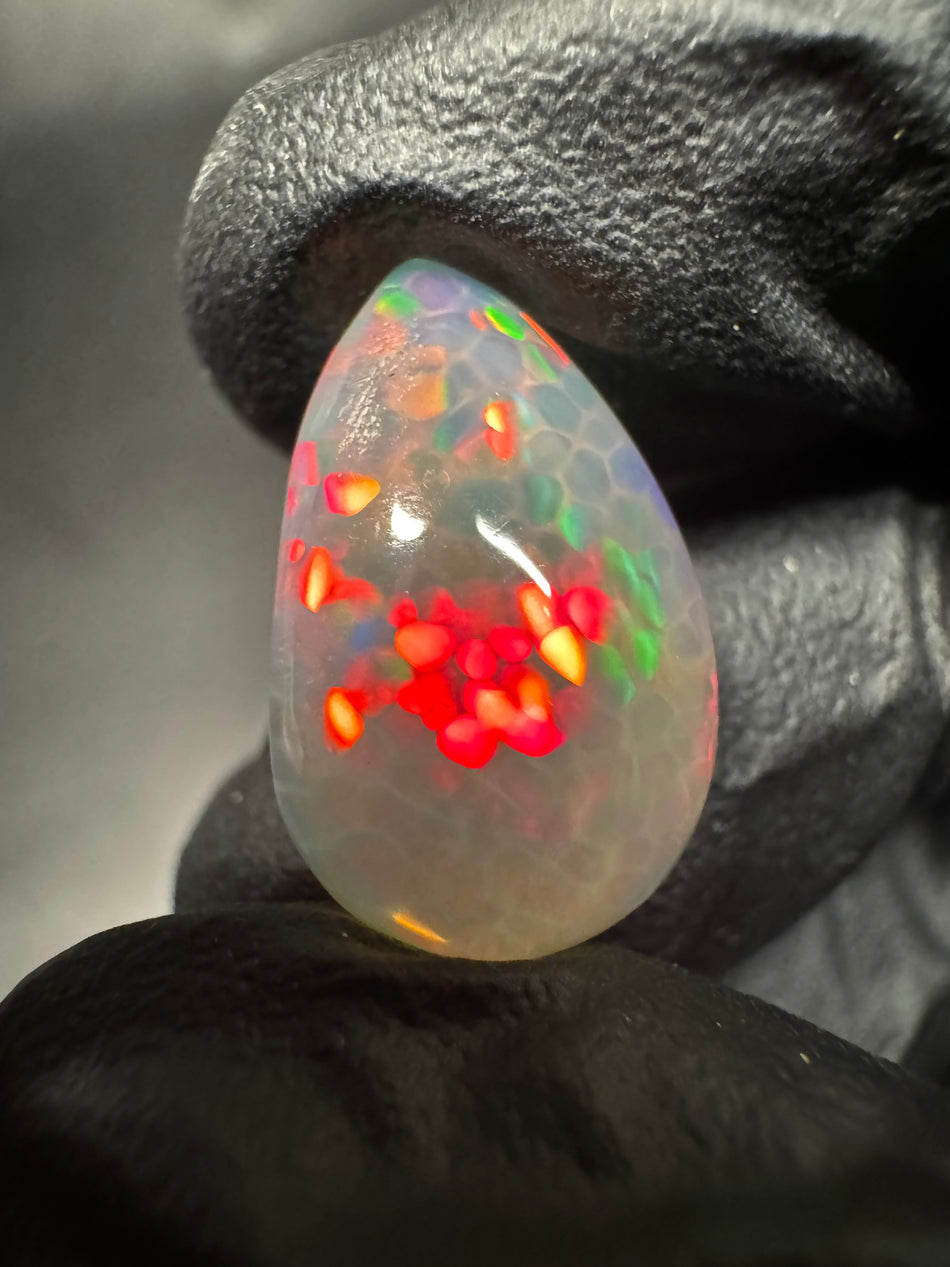 6.80 ct Natural Ethiopian Welo Opal Teardrop Cabochon – Bright Honeycomb Fire 17.5×10.9×7 mm