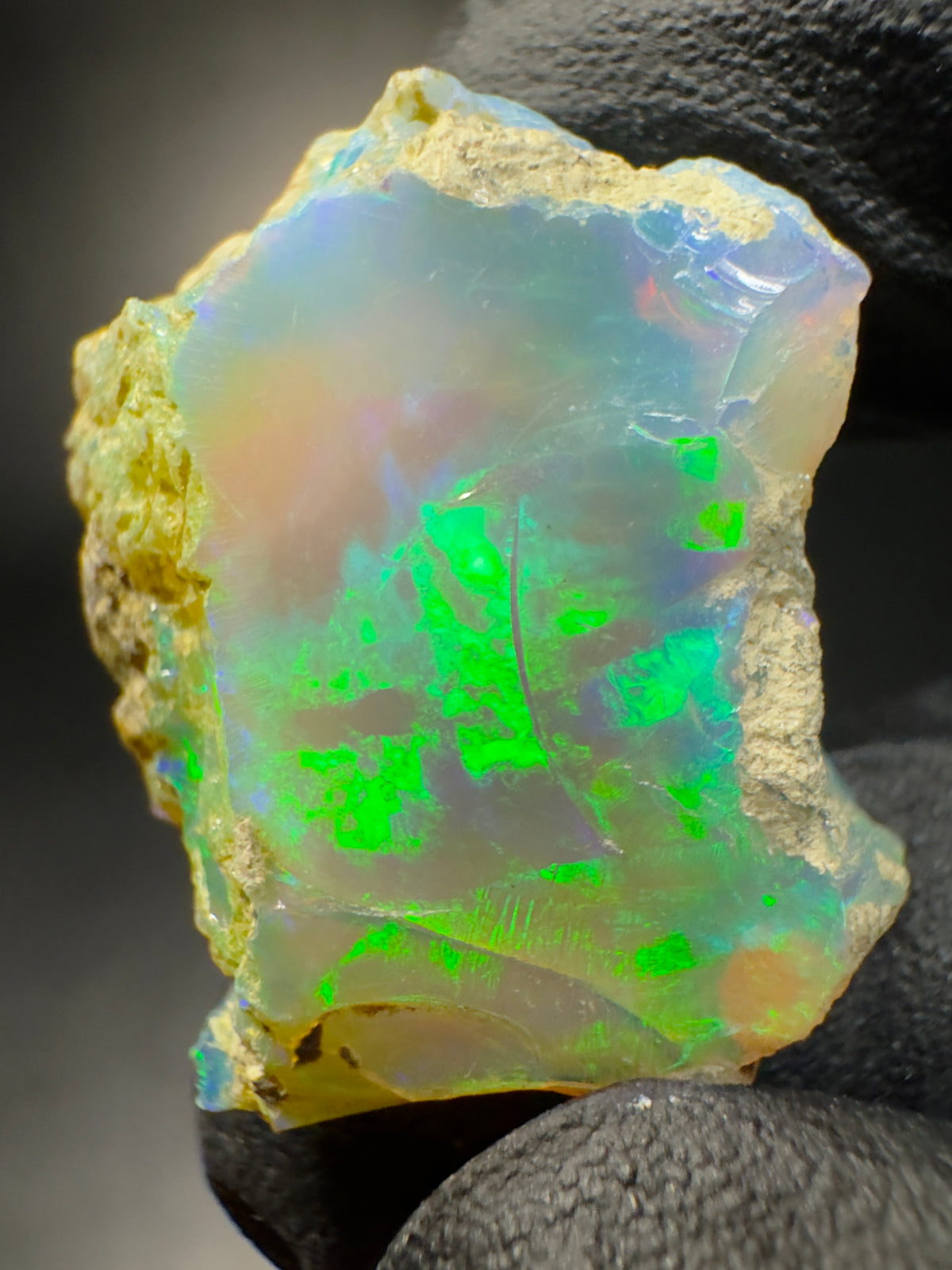 Natural Ethiopian Welo Opal Rough – Bright Green & Multicolor Fire – 5.25 g