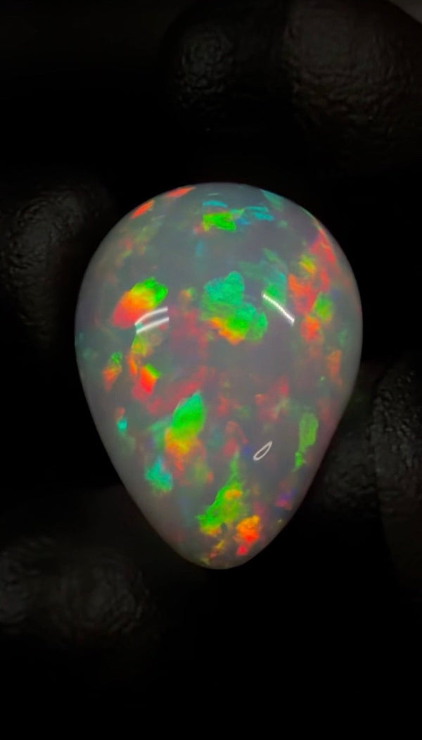 Natural Ethiopian Welo Opal Cabochon – 15.7ct Pear Shape Multicolor Harlequin Play-of-Color | 22.1x16.3mm Loose Gemstone for Jewelry Making