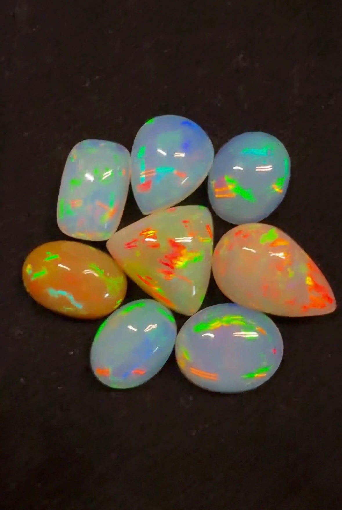 Ethiopian Opal Cabochon Parcel of 8 – 21.75 ct Total (Avg. 2.71 ct Each) Natural Welo Gemstones