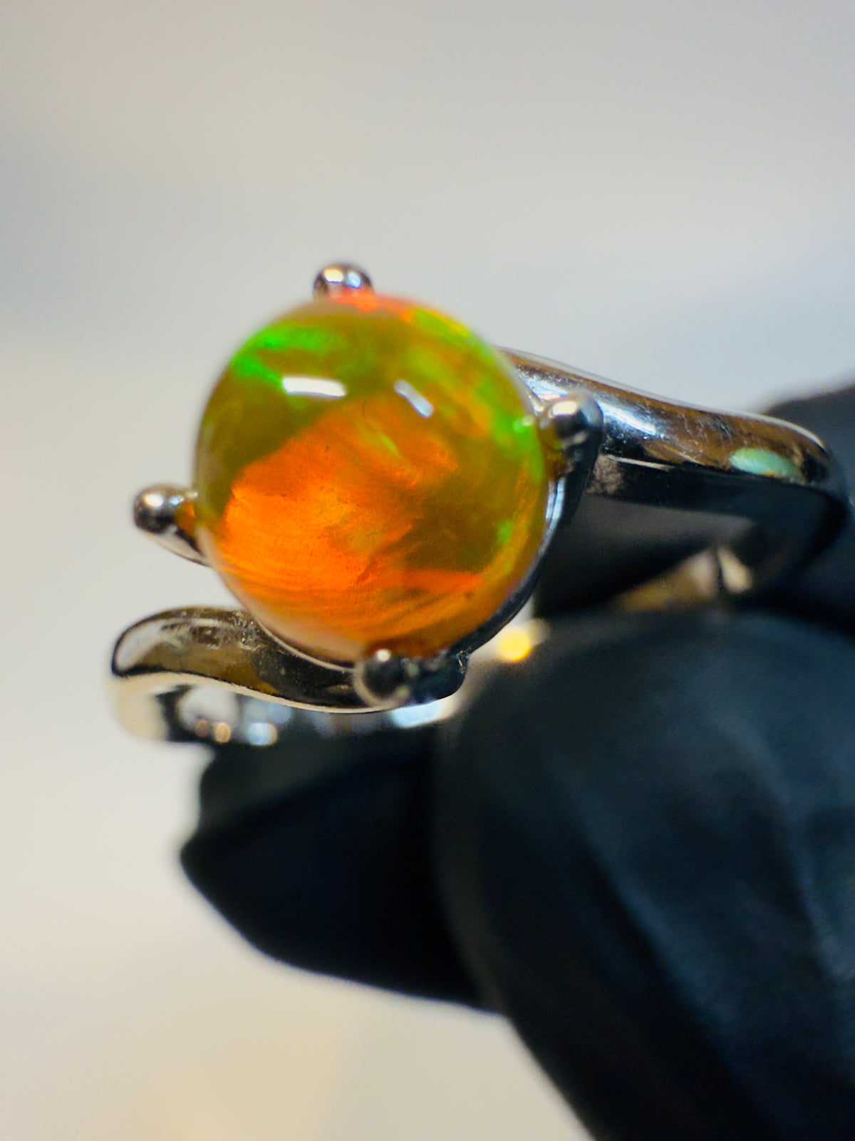 Ethiopian Opal Ring – Sterling Silver Size 8 – Natural Opal Engagement Ring Jewelry